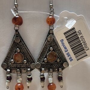 Bohemian Silver and Brown Dangle Earrings